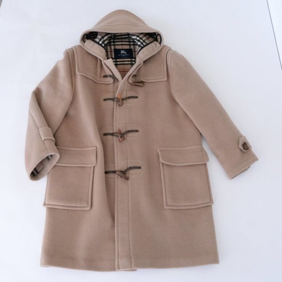 Burberry 100% Wool Beige Duffle Toggle Button Peacoat with Hood Winter Coat - Picture 4 of 16